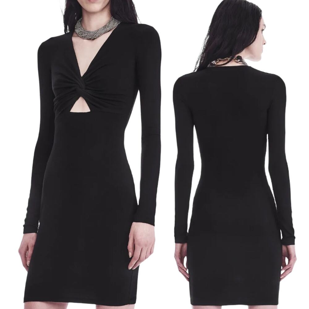 T Alexander Wang Dress Twist Front Bodice Keyhole V Neck Mini Black Womens Small